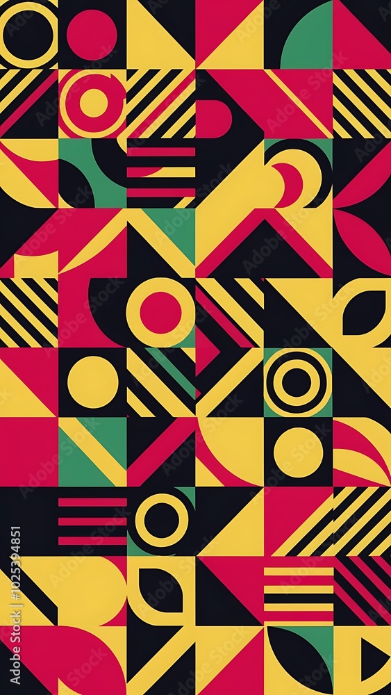 Geometric background with squares, triangles, circles. Shapes harmoniously interact, creating visually striking design for digital designs, presentations, website banners, social media posts Geometric background with squares, triangles, circles. Shapes harmoniously interact, creating visually striking design for digital designs, presentations, website banners, social media posts