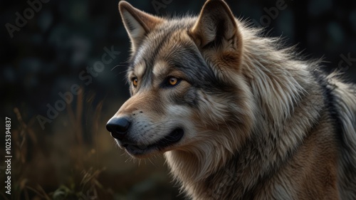 The wolfdog's ears are perked forward, listening intently to the sounds of the forest. Its powerful build and muscular frame suggest a formidable presence, a testament to its wolfish heritage.