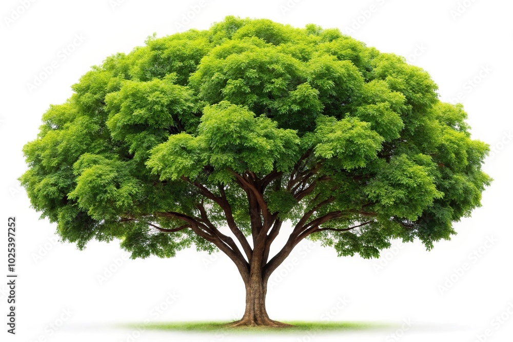 Close up view of isolated neem tree on white background with forced perspective Close up view of isolated neem tree on white background with forced perspective