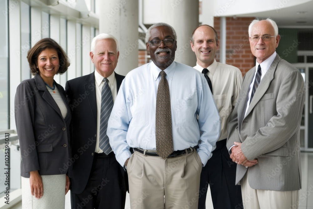 Group of business people standing in a row and smiling at the camera Group of business people standing in a row and smiling at the camera