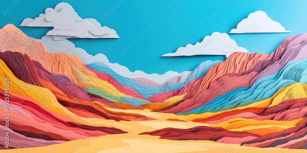 Panoramic view of unique chalk mountains featuring rare sandy hills with colorful layers of clay, sand, and gravel, set in a remote area with minimal vegetation Panoramic view of unique chalk mountains featuring rare sandy hills with colorful layers of clay, sand, and gravel, set in a remote area with minimal vegetation