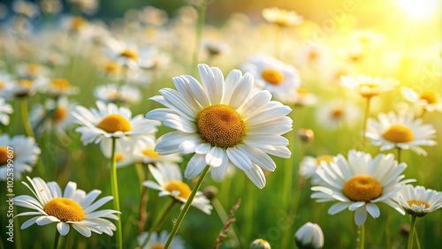 Close-Up blooming chamomile on a meadow pharmacy the common white daisy