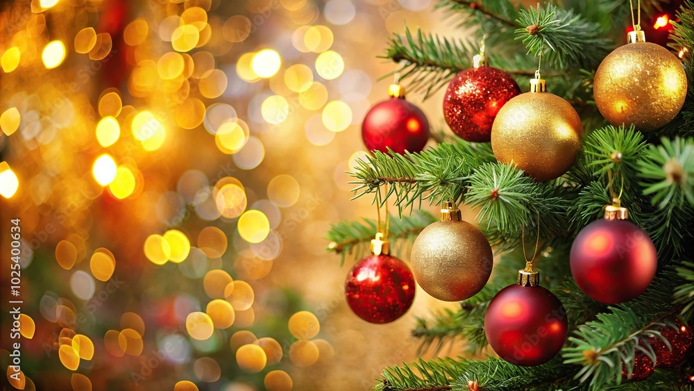 Close-Up christmas background with decorated tree and ornaments Close-Up christmas background with decorated tree and ornaments