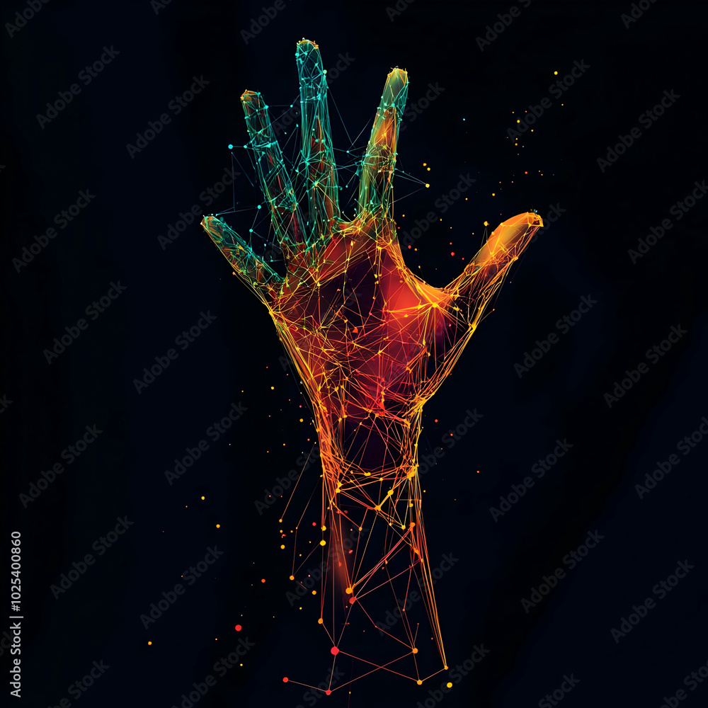 Abstract Polygonal Hand Reaching Up on Black Background Abstract Polygonal Hand Reaching Up on Black Background