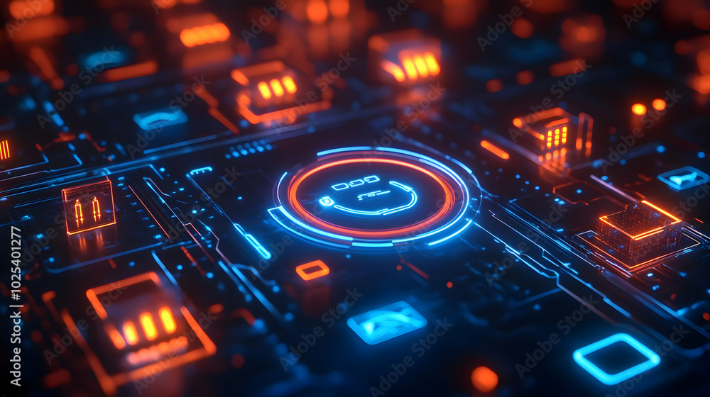 Fototapeta premium Futuristic Microchip with Glowing Circuits in an Abstract Technological Design