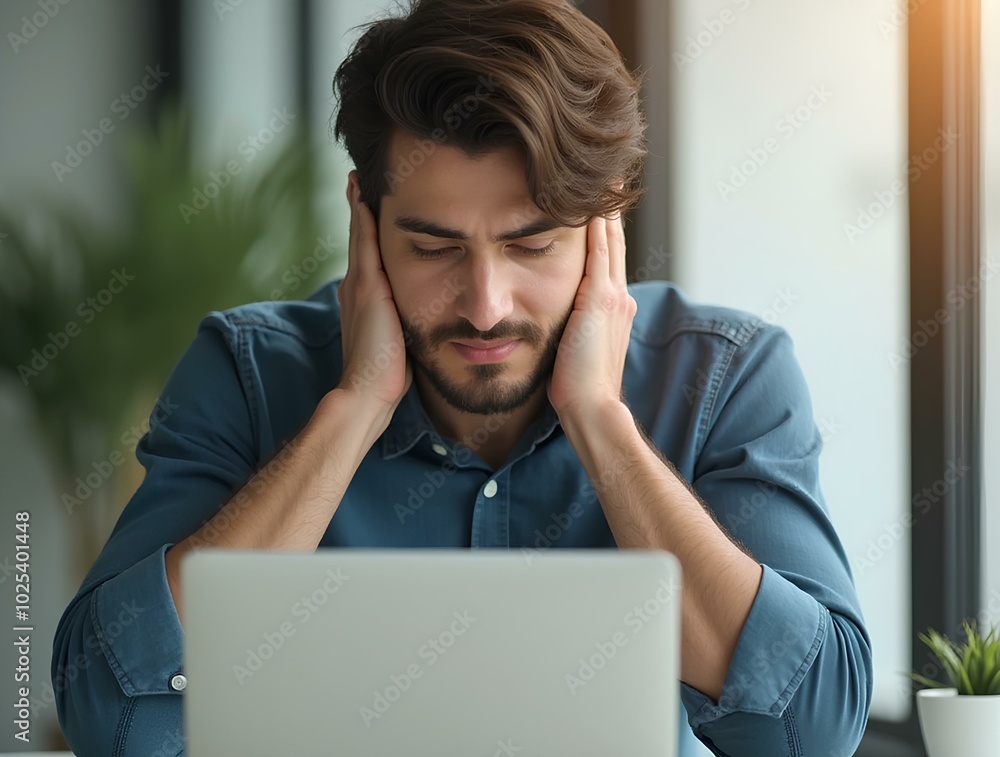 Office worker experiencing neck pain while working on laptop at desk, man discomfort suffering tired of stress problem, working on pc, indian employee in workplace Office worker experiencing neck pain while working on laptop at desk, man discomfort suffering tired of stress problem, working on pc, indian employee in workplace
