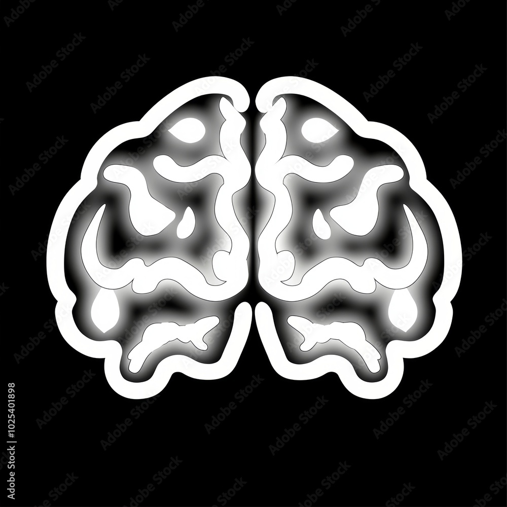 black and white Symmetrical Brain Illustration with Glowing Effect in Monochrome brain logo black and white Symmetrical Brain Illustration with Glowing Effect in Monochrome brain logo