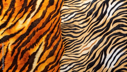 Close-up detailed texture fabric of tiger prints and zebra for background