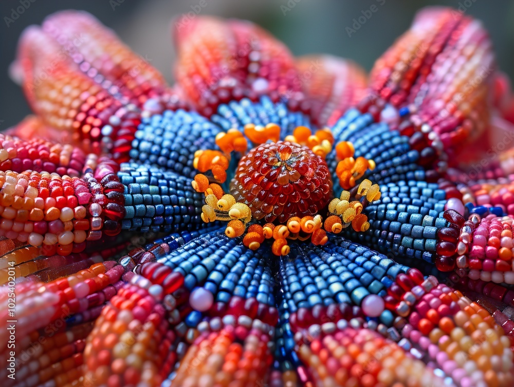 Close-Up of a Vibrant Beaded Flower Close-Up of a Vibrant Beaded Flower