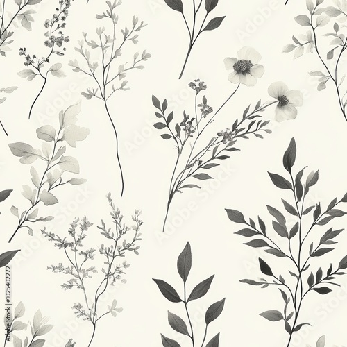 Elegant Minimalist Floral Seamless Pattern in Soft Tones