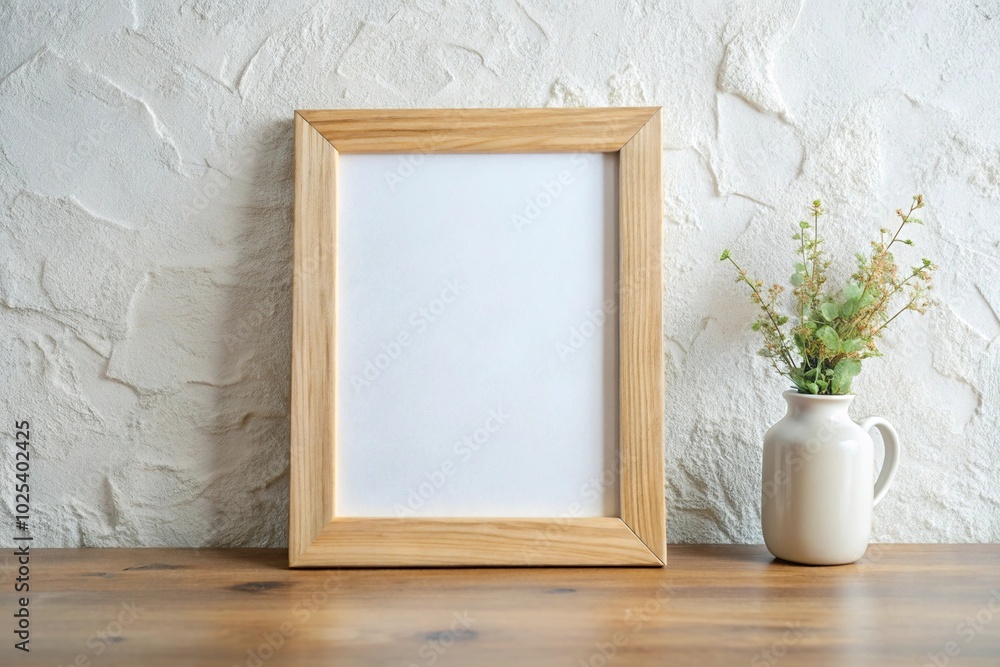 Close-Up Empty white picture with wooden frame picture mockup Close-Up Empty white picture with wooden frame picture mockup