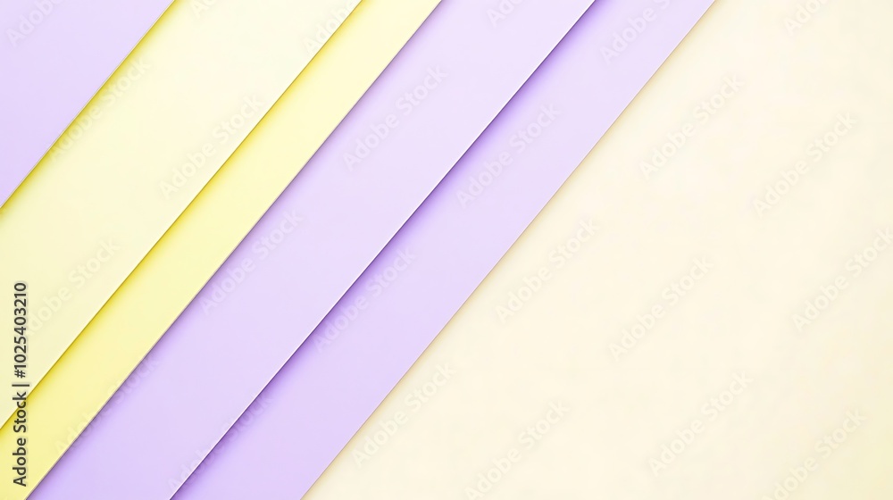 Fototapeta premium Abstract background with diagonal stripes of purple and yellow on a cream background.