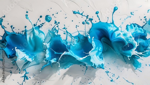 Blue splashes of alcohol ink on white as abstract background