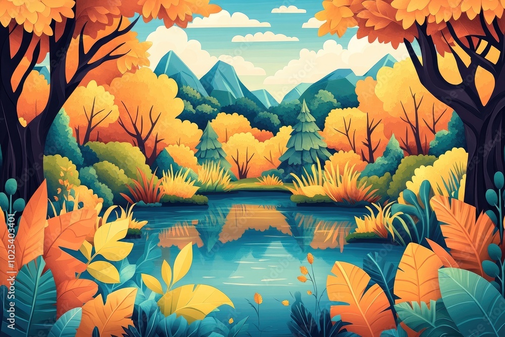 Reflection of foliage and trees in a tranquil pond surrounded by nature, Reflection of trees and leaves in a calm pond in a natural setting Reflection of foliage and trees in a tranquil pond surrounded by nature, Reflection of trees and leaves in a calm pond in a natural setting