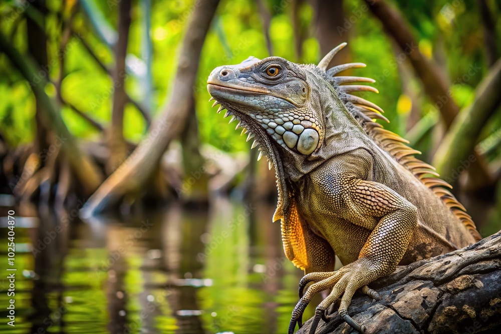 Close-Up Iguana posing on top of a mangrove tree Close-Up Iguana posing on top of a mangrove tree