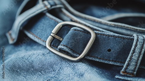 Close-Up of Denim Belt with Silver Buckle