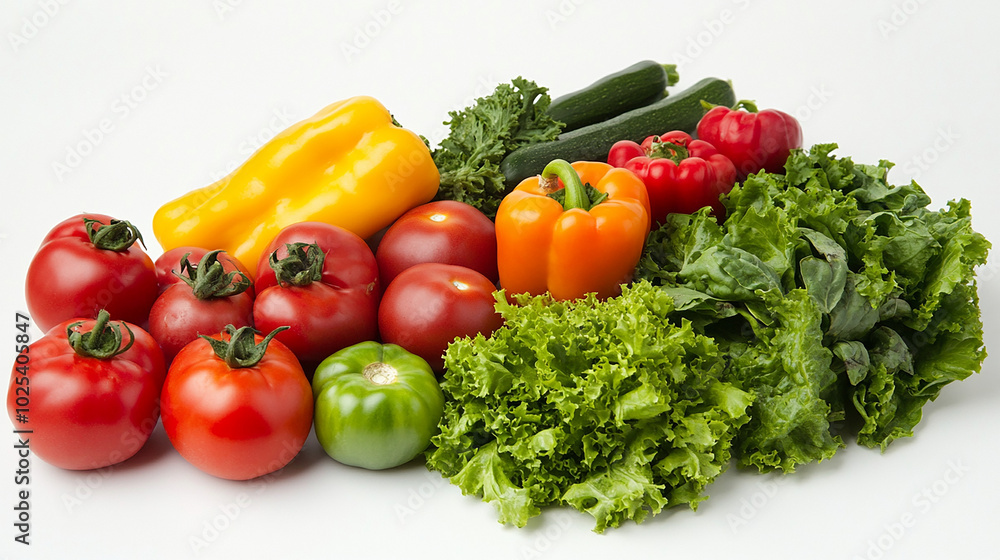 Various fresh vegetables spread out on white surface Various fresh vegetables spread out on white surface