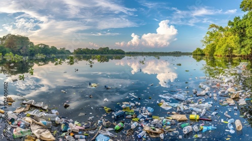 Pollution in a Scenic Lake Surrounded by Nature