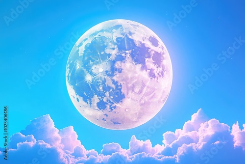 Moon illuminates the daytime blue sky, Moonlight on clear blue sky