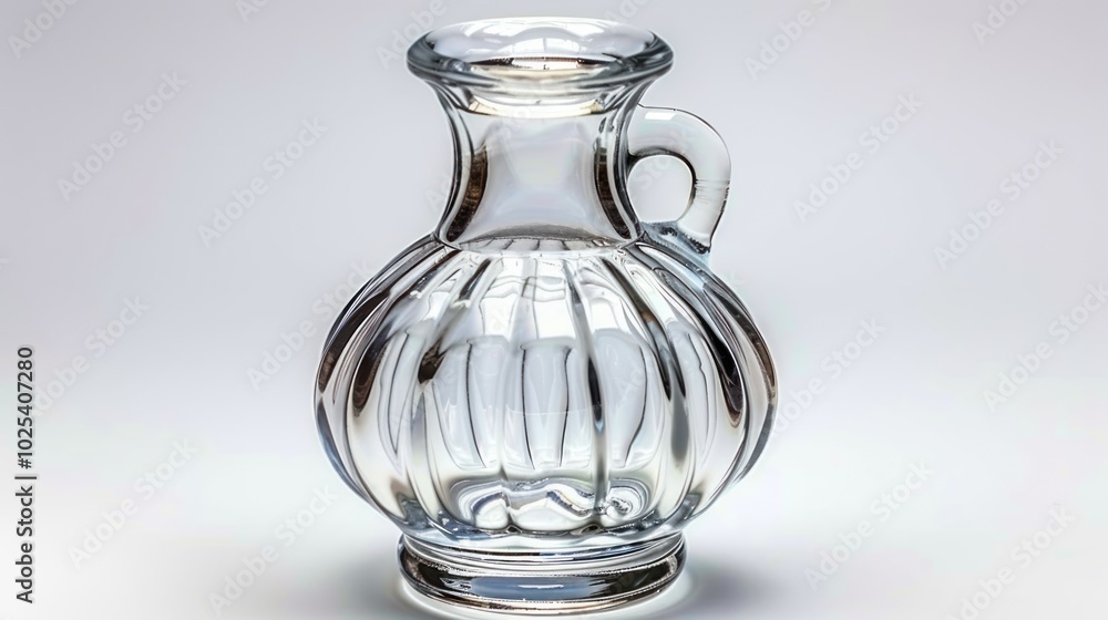 Clear Glass Pitcher with a Single Handle and Ribbed Body Clear Glass Pitcher with a Single Handle and Ribbed Body