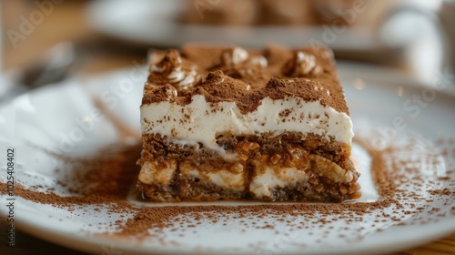 Elegant Slice of Tiramisu with Layers of Espresso and Mascarpone