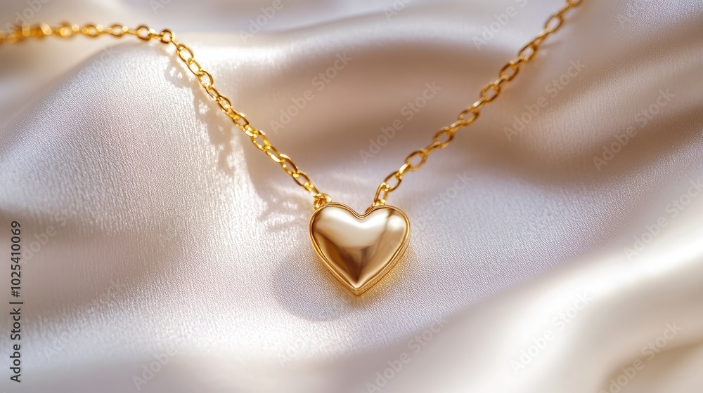 Elegant Gold Heart Pendant on Soft Satin Background Elegant Gold Heart Pendant on Soft Satin Background