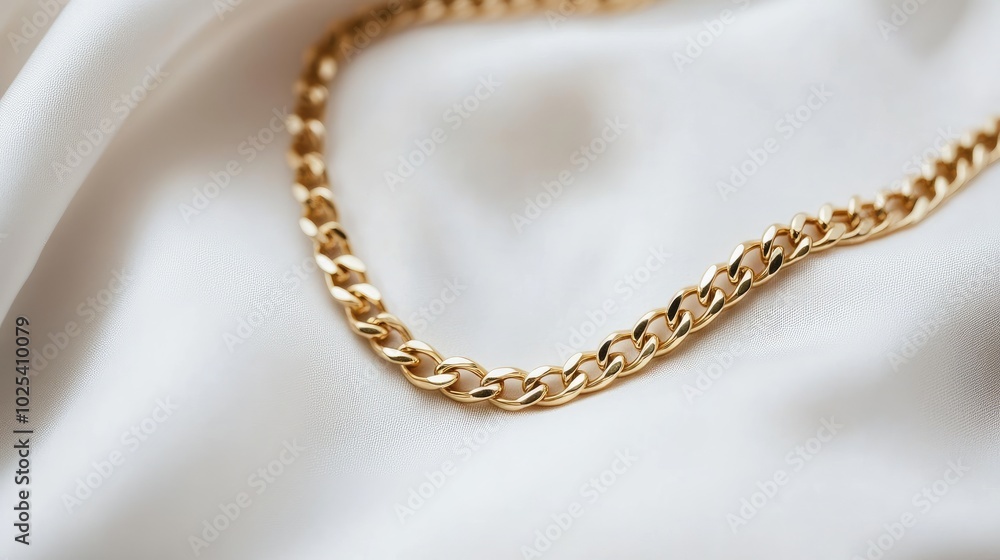 Elegant Gold Chain on Soft Fabric Background Elegant Gold Chain on Soft Fabric Background