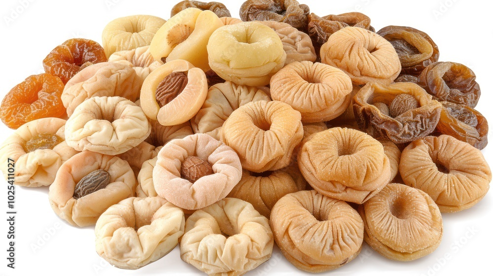 Assorted Dried Fruits and Candied Apricots with a White Background Assorted Dried Fruits and Candied Apricots with a White Background