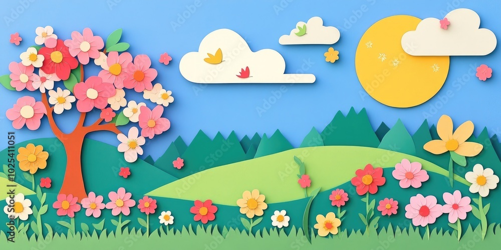 Vibrant spring blossoms in the countryside, Colorful flowers blooming in a rural landscape Vibrant spring blossoms in the countryside, Colorful flowers blooming in a rural landscape