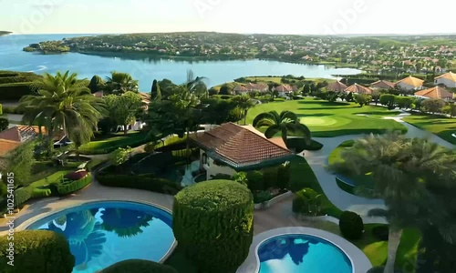 lakeside villas pools luxury homes surrounded lush greenery tranquil