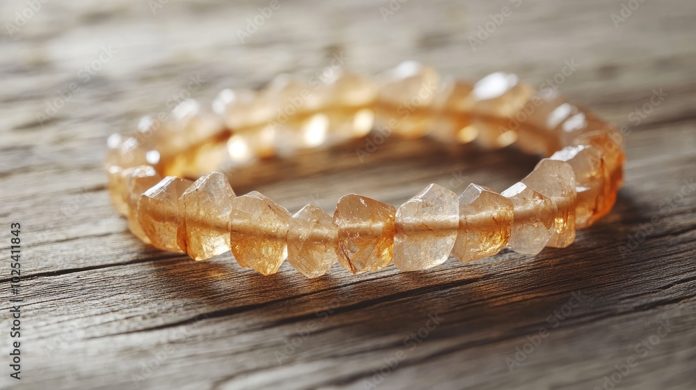 Elegant Orange Gemstone Bracelet on Wooden Surface Elegant Orange Gemstone Bracelet on Wooden Surface