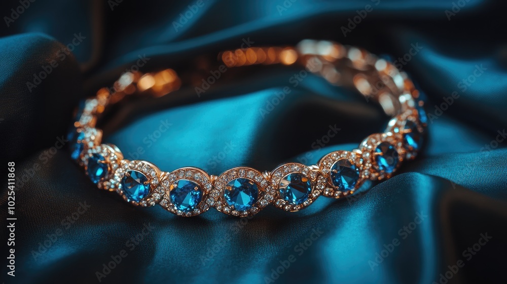 Elegant Blue Gem Bracelet on Silk Background Elegant Blue Gem Bracelet on Silk Background