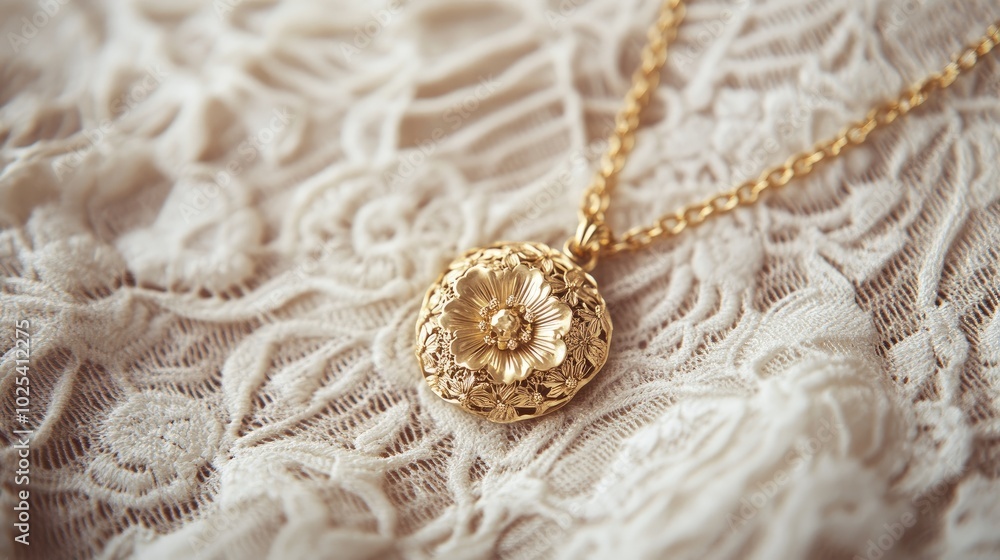 Elegant Gold Pendant on Lace Background Elegant Gold Pendant on Lace Background