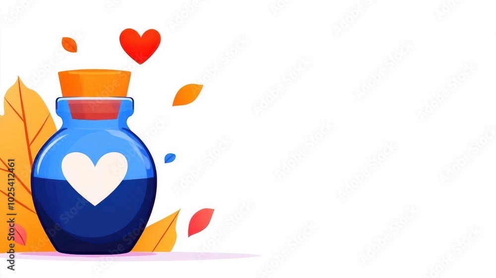 Love potion flat design front view, magic theme, cartoon drawing, soft pastels Love potion flat design front view, magic theme, cartoon drawing, soft pastels