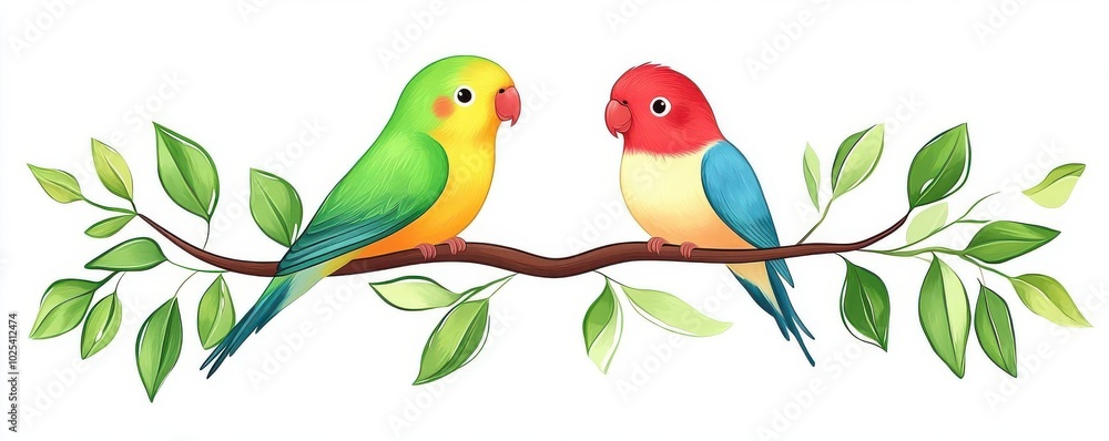 Lovebirds flat design side view, cute theme, cartoon drawing, pastel colors Lovebirds flat design side view, cute theme, cartoon drawing, pastel colors