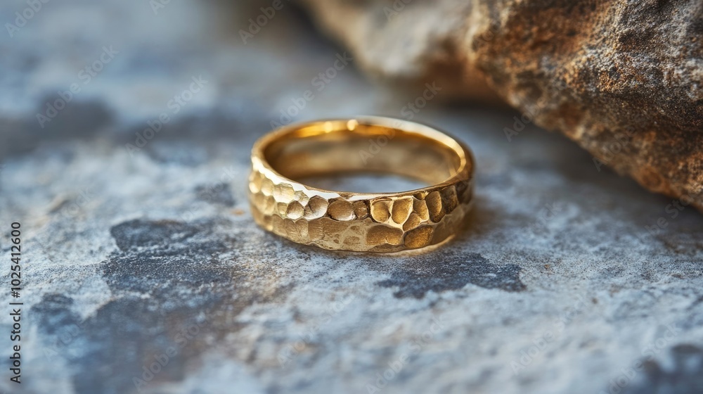 Elegant Gold Ring on Natural Stone Background Elegant Gold Ring on Natural Stone Background