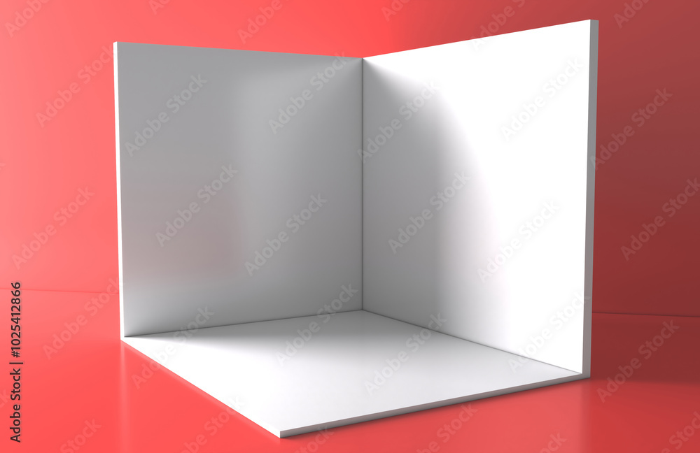 3D exhibition booth. Showroom. Square corner. Empty geometric square. Blank box template. White blank exhibition stand. Presentation event room.
3D exhibition booth. Showroom. Square corner. Empty geometric square. Blank box template. White blank exhibition stand. Presentation event room.