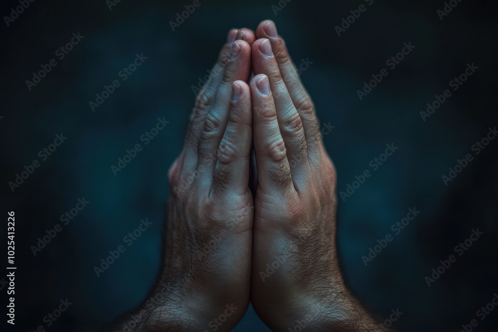 Hands Clasped in Prayer Position with Dark Background Hands Clasped in Prayer Position with Dark Background