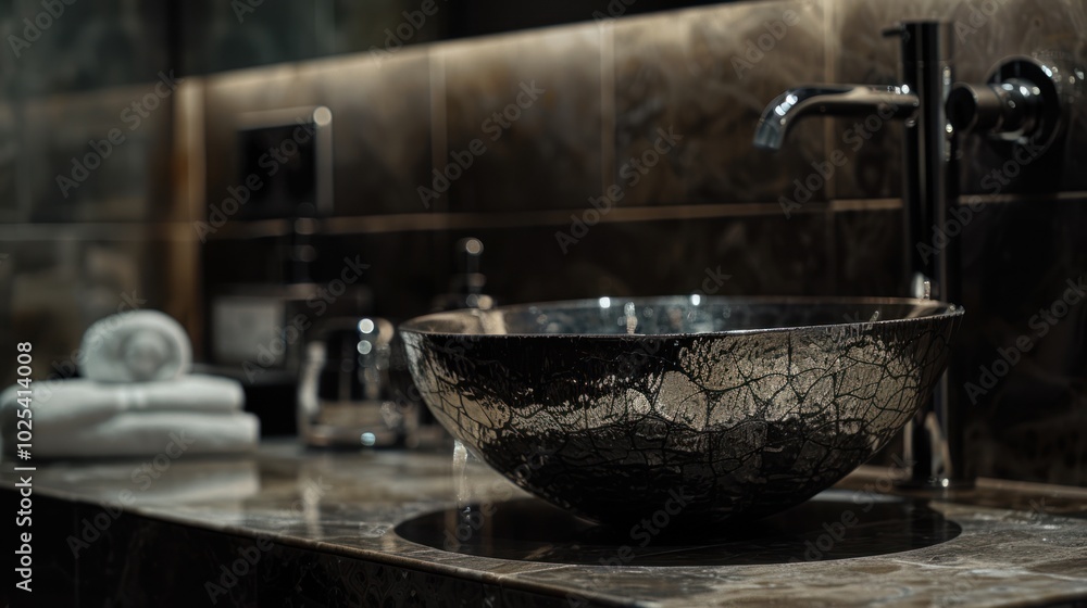 A Modern Bathroom Sink with a Distressed Metallic Finish A Modern Bathroom Sink with a Distressed Metallic Finish