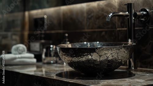 A Modern Bathroom Sink with a Distressed Metallic Finish