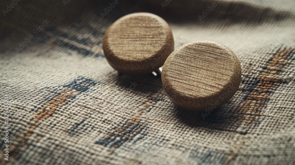 Wooden Buttons on Fabric Surface Wooden Buttons on Fabric Surface