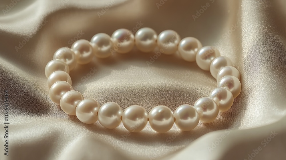 Elegant Pearl Bracelet on Soft Satin Surface Elegant Pearl Bracelet on Soft Satin Surface