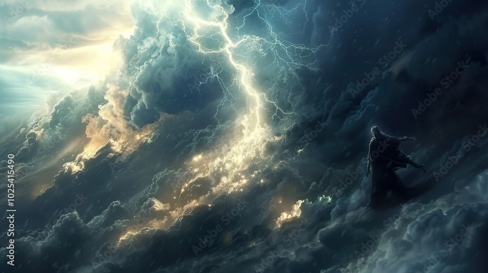 A Figure Stands Against a Dramatic Stormy Sky A Figure Stands Against a Dramatic Stormy Sky