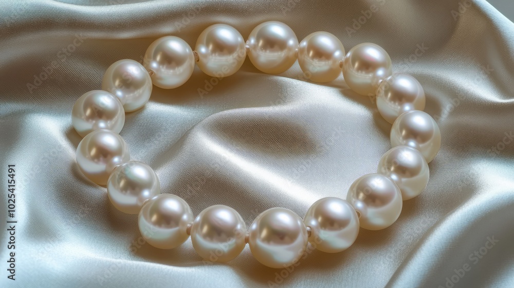 Elegant Pearl Bracelet on Satin Background Elegant Pearl Bracelet on Satin Background