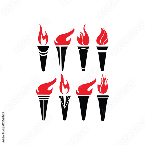 Torches, Flames set on a white background in the form of a vector illustration