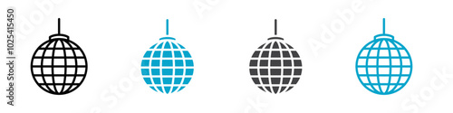 disco ball icon Sign set in black and white