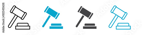 judge hammer icon Sign set in black and white