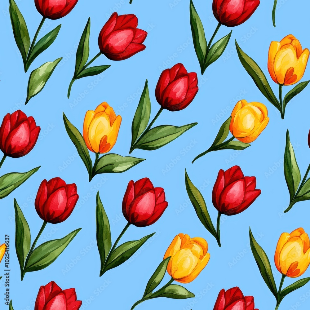 Obraz premium Soft Watercolor Tulips in Minimalist Style Seamless Pattern