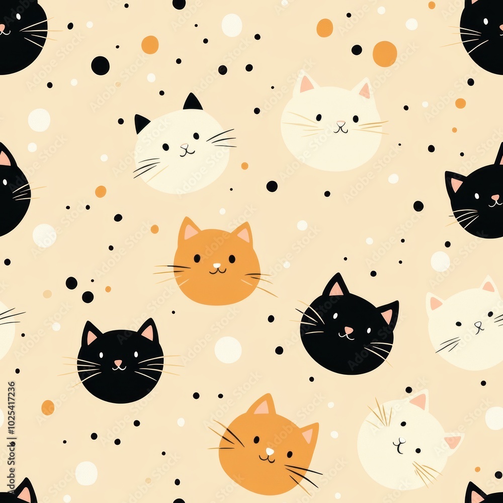 Obraz premium Cute Playful Cat Seamless Pattern Design