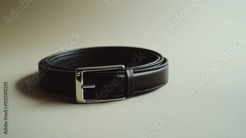 Elegant Black Belt with Silver Buckle on Soft Background